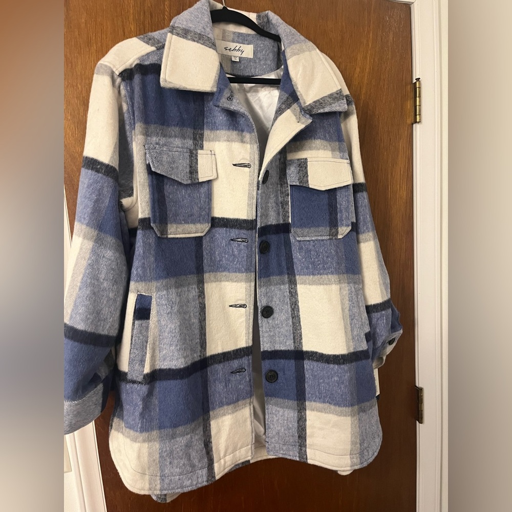 Sebby Blue and Cream Plaid Jacket